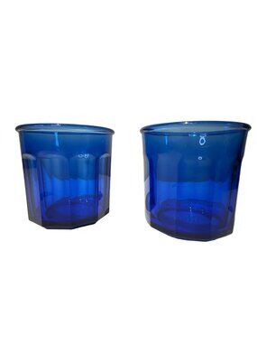 Luminarc Blue Paneled Tumblers Glasses Classic Vintage 500 Grannycore Set of 2